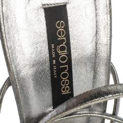 Pre Owned صندل سيرجيو  روسي جلد فضي ميتاليك مزخرف بحزام للكاحل مقاس 38