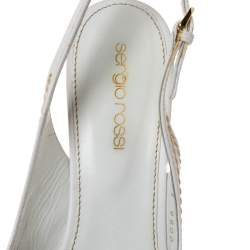 Pre Owned صندل سيرجيو روسي جلد أبيض مقدمة مدببة نعل سميك مقاس 36