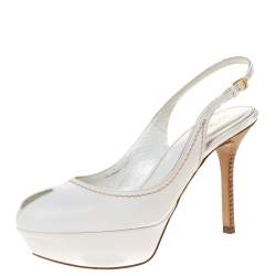 Pre Owned صندل سيرجيو روسي جلد أبيض مقدمة مدببة نعل سميك مقاس 36