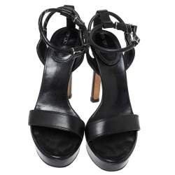 Pre Owned Sergio Rossi Black Leather Ankle Strap Platform Sandals Size 35.5