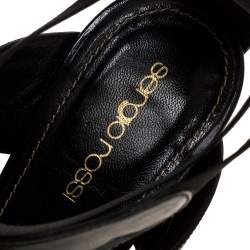 Pre Owned صندل سيرجيو روسي إلاستيك بسيور جلد أسود لامع مزخرف مقاس 38