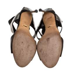 Pre Owned صندل سيرجيو روسي إلاستيك بسيور جلد أسود لامع مزخرف مقاس 38