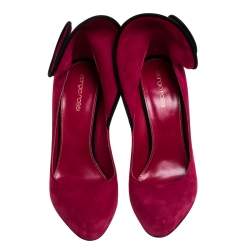 مملوكة مسبقًا Sergio Rossi Fuchsia/Black Suede Swirl Detail Round Toe Pumps Size 40