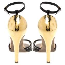 Sergio Rossi Black Patent Leather Metal Heel Ankle Strap Sandals Size 36