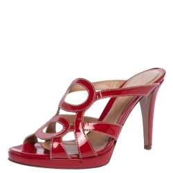 Pre Owned صندل سلايد سيرجيو روسي جلد لامع أحمر مقاس 38.5