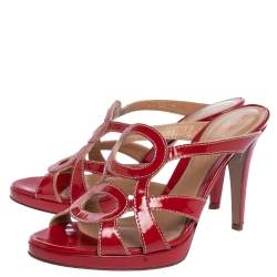 Pre Owned صندل سلايد سيرجيو روسي جلد لامع أحمر مقاس 38.5