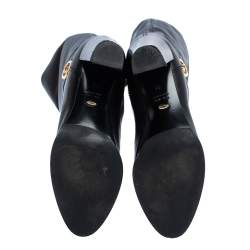 Pre Owned Sergio Rossi Black Leather Zip Detail Knee High Block Heel Boots Size 38