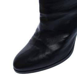 Pre Owned Sergio Rossi Black Leather Zip Detail Knee High Block Heel Boots Size 38