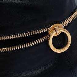 Pre Owned Sergio Rossi Black Leather Zip Detail Knee High Block Heel Boots Size 38