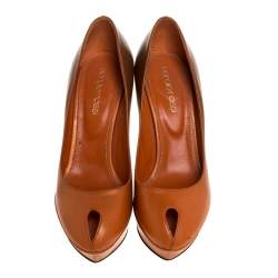 Sergio Rossi Orange/Brown Leather Peep Toe Platform Pumps Size 35