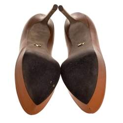 Sergio Rossi Orange/Brown Leather Peep Toe Platform Pumps Size 35