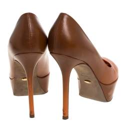Sergio Rossi Orange/Brown Leather Peep Toe Platform Pumps Size 35