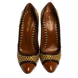 مملوكة مسبقًا حذاء كعب عالي سيرجيو روسي جلد لامع و جلد مجدول متعدد الألوان مقاس 35.5