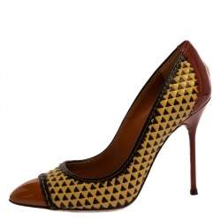 مملوكة مسبقًا حذاء كعب عالي سيرجيو روسي جلد لامع و جلد مجدول متعدد الألوان مقاس 35.5