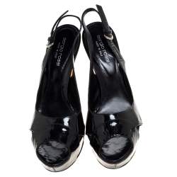 Pre Owned صندل سيرجيو روسى نعل سميك مقدمة مفتوحة فتحة كعب جلد لامع أسود مقاس 39