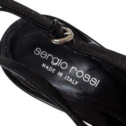 Pre Owned صندل سيرجيو روسى نعل سميك مقدمة مفتوحة فتحة كعب جلد لامع أسود مقاس 39