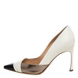 Pre Owned Sergio Rossi Tri Color Leather Pleated Cap Toe Pumps Size 35.5