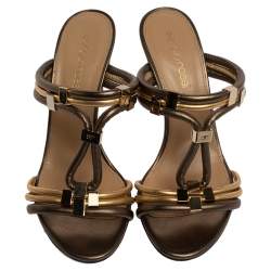 مملوكة مسبقًا صندل سيرجيو روسي ميتاليك أخضر داكن / ذهبي سير حرف تي مقاس 35