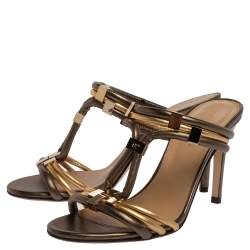 مملوكة مسبقًا صندل سيرجيو روسي ميتاليك أخضر داكن / ذهبي سير حرف تي مقاس 35