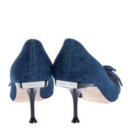 Pre Owned حذاء كعب عالي سيرجيو روسي بمقدمة مدببة وإبزيم دينم أزرق مقاس 35