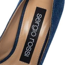 Pre Owned حذاء كعب عالي سيرجيو روسي بمقدمة مدببة وإبزيم دينم أزرق مقاس 35