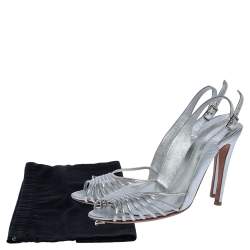 Sergio Rossi Silver Leather Strappy Ankle Strap Sandals Size 38.5