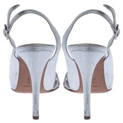 Sergio Rossi Silver Leather Strappy Ankle Strap Sandals Size 38.5