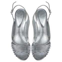 Sergio Rossi Silver Leather Strappy Ankle Strap Sandals Size 38.5