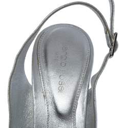 Sergio Rossi Silver Leather Strappy Ankle Strap Sandals Size 38.5