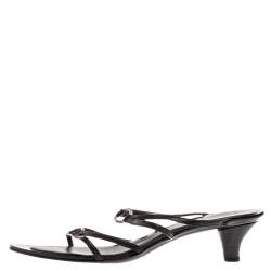 مملوكة مسبقًا Sergio Rossi Black Leather Strappy Kitten Heel Sandals Size 41