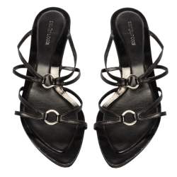 مملوكة مسبقًا Sergio Rossi Black Leather Strappy Kitten Heel Sandals Size 41