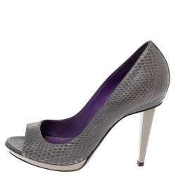 Pre Owned Sergio Rossi Grey Python Peep Toe Platform Pumps Size 37
