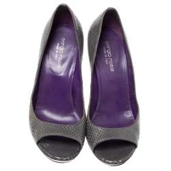 Pre Owned Sergio Rossi Grey Python Peep Toe Platform Pumps Size 37