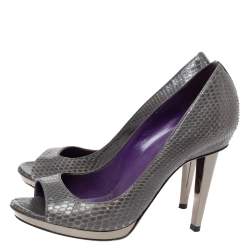 Pre Owned Sergio Rossi Grey Python Peep Toe Platform Pumps Size 37