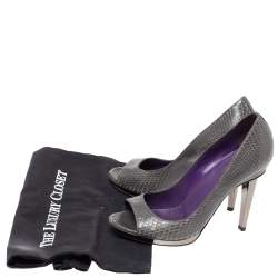 Pre Owned Sergio Rossi Grey Python Peep Toe Platform Pumps Size 37