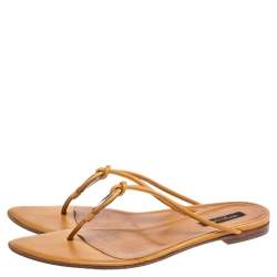 Pre Owned Sergio Rossi Tan Leather Knot Detail Flat Thong Sandals Size 40.5
