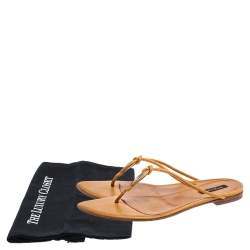 Pre Owned Sergio Rossi Tan Leather Knot Detail Flat Thong Sandals Size 40.5