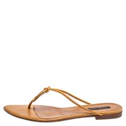 Pre Owned Sergio Rossi Tan Leather Knot Detail Flat Thong Sandals Size 40.5