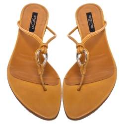 Pre Owned Sergio Rossi Tan Leather Knot Detail Flat Thong Sandals Size 40.5