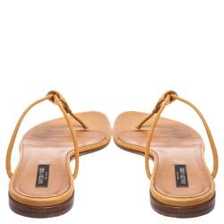 Pre Owned Sergio Rossi Tan Leather Knot Detail Flat Thong Sandals Size 40.5