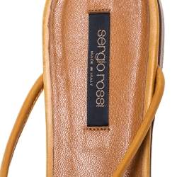 Pre Owned Sergio Rossi Tan Leather Knot Detail Flat Thong Sandals Size 40.5