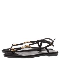 Pre Owned Sergio Rossi Black Suede Gold Embellished Flat Sandals Size 38