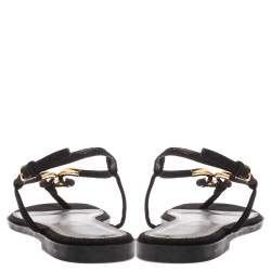 Pre Owned Sergio Rossi Black Suede Gold Embellished Flat Sandals Size 38