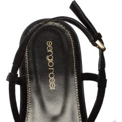 Pre Owned Sergio Rossi Black Suede Gold Embellished Flat Sandals Size 38