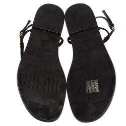 Pre Owned Sergio Rossi Black Suede Gold Embellished Flat Sandals Size 38