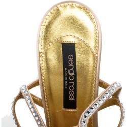 Pre Owned صندل سيرجيو روسي ساتان بيج مزخرف كريستال بحزام للكاحل مقاس 39