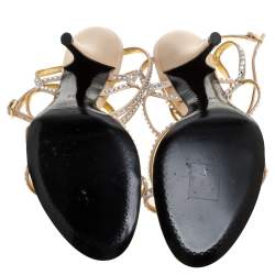 Pre Owned صندل سيرجيو روسي ساتان بيج مزخرف كريستال بحزام للكاحل مقاس 39