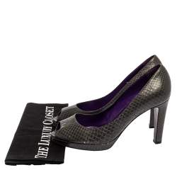 Pre Owned حذاء كعب عالي سيرجيو روسي نعل سميك مقدمة مفتوحة جلد ثعبان رمادي مقاس 38