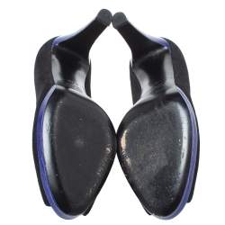 Pre Owned حذاء كعب عالي سيرجيو روسي نعل سميك مقدمة مفتوحة سويدي أسود  مقاس 36.5