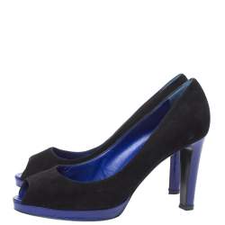 Pre Owned حذاء كعب عالي سيرجيو روسي نعل سميك مقدمة مفتوحة سويدي أسود  مقاس 36.5